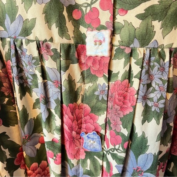Vintage CarolArt Designs 100% Cotton Floral Garden Midi Dress - Picture 7 of 10
